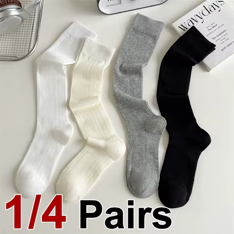 1/4 Pairs Women Summer Plain Casual Cotton Long Socks Breathable Hollow Mesh Thin Design Fashion Sweet Style Stacked Socks 12 best sales yooske glasses - №10