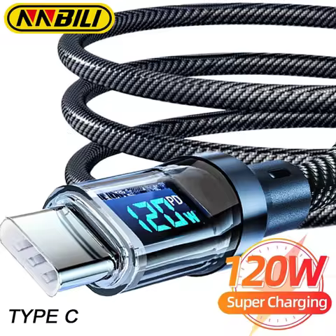 NNBILI 120W Type C to Type C Cable Phone Super Fast Charging Cable With LED Display USB To Type-C Data Cord For huawei oppo vivo 6 best sales xiaomi tv a2 - №6