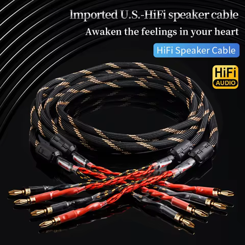 YYAUDIO One Pair HiFi Speaker Cable High Quality 6N OFC Core with Banana and 24K Gold Y plug Audio Cable for Amplifier Speaker 10 best sales banana hifi - №8