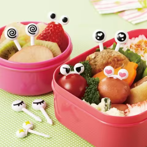 10Pcs/Set Mini Skewers Cute Cartoon Eyes Kawaii Lunch Bento Box Food Fruit Picks Fork Sticks Buffet Sandwich Toppers Decor fork 12 best sales fruit forks - №8