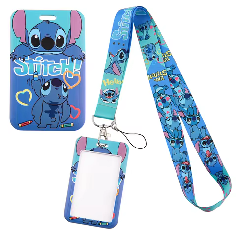 YQ775 Blue Alien Stitch Lanyard ID Campus Bank Card Holder Cute Badge Holder Cartoon Phone Strap Keychain Neck Strap Lasso Gift 8 best sales stitch lanyard - №5