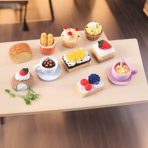 10 Pcs Resin Miniature Food Play Breakfast Bread Cookies Cream Cake Coffee Handmade Diy Accessories Doll House Decoration 10 best sales resin cupcake - №3