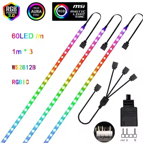 WS2812b ARGB LED Strip Light Addressable Rainbow Light Digital 5V 3pin Header PC Case Asus Aura Sync RGBIC Fusion MSI Mystic 12 best sales rtx3050 - №11