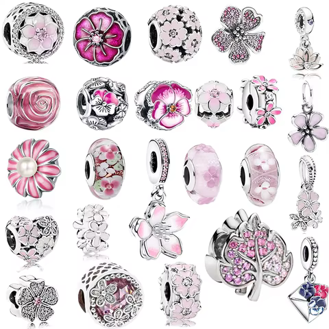 Sparkling Pink Flowers Series Cherry Blossom Daisy Charm Beads Fit Original 925 Silver Bracelet DIY Women Jewelry Gifts 6 best sales 4 in 1 pen - №6