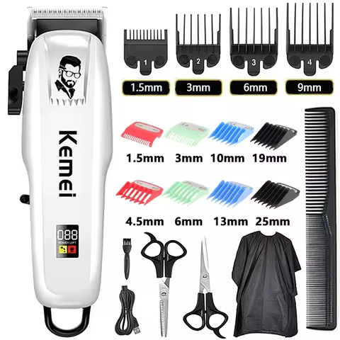 Kemei Professional Hair Clipper Rechargeable Hair Trimmer For Men Shaver Hair Cutting Machine Barber Accessories Cut Machin 8 best sales kit barber - №2