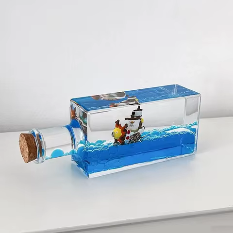 Floating Merry Bottle One Piece Thousand Sunny Barco Fluid Drift Bottle 3d Ship In Bottle Go Merry Boat Home Decor Kids Gift 10 best sales one piece barco - №4