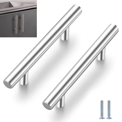 Furniture Handles Wardrobe Door Pull Stainless Steel Drawer Handle T Bar Straight Kitchen Long Cabinet Closet Knob Black Silver 12 best sales kitchen knob - №9
