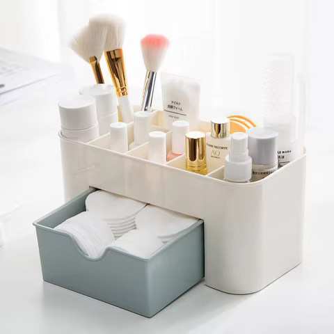 Makeup Organizer Storage Box With Drawer Cotton Swab Stick Storage Case Lipstick Organizer Brush Holder Makeup Acrylic Plastic 6 best sales luxury makeup organizer - №2
