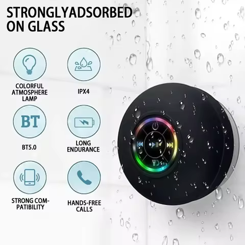 Portable Bluetooth Audio Ipx4 Waterproof Led Lights Bathroom Outdoor Large Suction Cup Can Be Adsorbed Wall Speaker 12 best sales bluth - №8