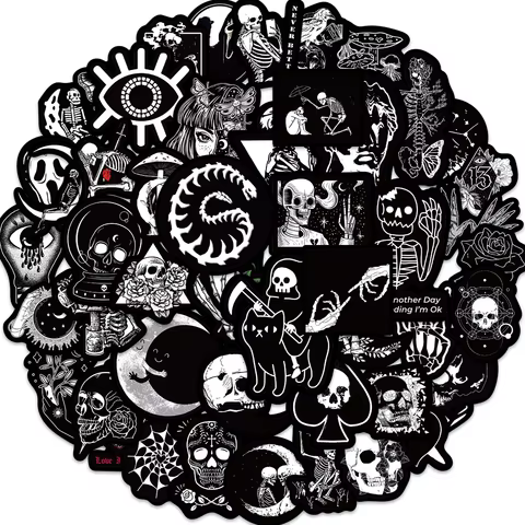 50PCS Black White Gothic Stickers,Goth Skull Stickers,Dark Stickers Waterproof Vinyl Stickers,for Water Bottles Phone 8 best sales punk stickers - №1