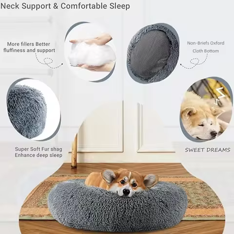 40-90cm Round Pet Bed for Large Dog Bed Super Soft Cat Bed Long Plush Dog House for Medium Dog House Winter Warm Sleeping 8 best sales pitbull plush - №5