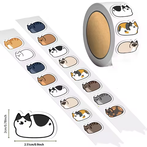 500PCS Cartoon Cat Tuotuo Reward Stickers 10 Cat Models 2.5cm/1.0in Learning Reward Games Party Gift Seals 10 best sales paperduck - №9
