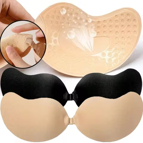 FINETOO 1Pair Women Invisible Underwear nubra Breast Patch Tow-Color Hypoallergenic Mango Cup bra Silicone Non-Falling Off Thin 6 best sales silicon fake breast e cup - №1