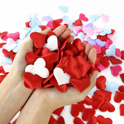 100/200Pcs Artificial Love Heart Petals Valentine's Day Wedding Party Confetti Petals Sponge Satin Fabric Table Bed Decorations 12 best sales confetti wedding - №9