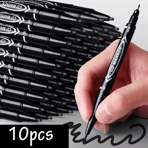 10Pcs/set Double Tip Art Black Blue ink Permanent Paint Marker Pen for Plastic Wood Stone Metal Glass Doodling Marking Graffiti 12 best sales long marker - №5