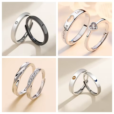 New Simple Couple Rings Silver Color Sun Moon Adjustable Open Ring For Women Men Wedding Fashion Jewelry Gifts 10 best sales silver moon ring - №2