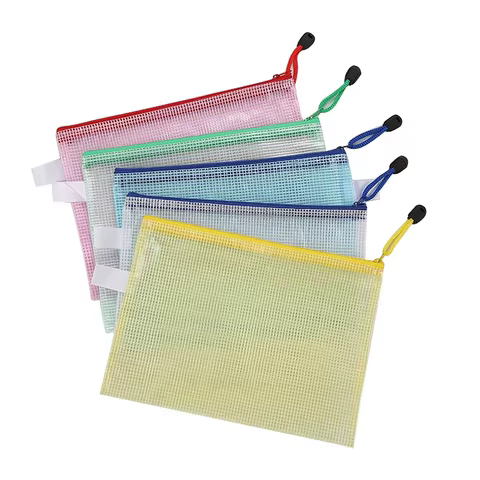 5PCS Stationery Storage Folder File Mesh Zipper Pouch A5 Document Bag Zip File Folders School Office Supplies 8 best sales certificate folder - №4