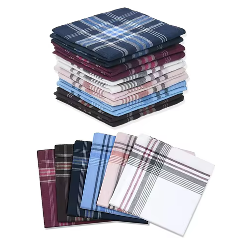 12Pcs Classic Square Plaid Stripe Men Handkerchiefs Pocket Cotton Towel Wedding Party Business Casual Handkerchiefs Chest Scarf 8 best sales tartan scarf - №7