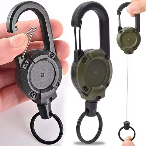 Retractable Heavy Duty Pull Reel Carabiner Strong Steel Wire Rope Buckle Spring Key Ring Outdoor Sporty attachment Keychain Tool 6 best sales retractable keychain - №2