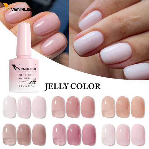 VIP5 Venalisa Nail Gel Polish Jelly Color HEMA FREE Nude Pink Semi Permanent Soak Off UVLED Gel Nail Polish Sparkle Gel Varnish 12 best sales vanelisa gel polish - №7