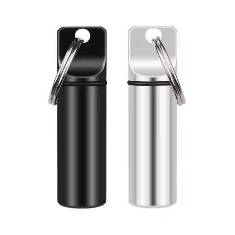 Aluminum Waterproof Pill Box Cases with Sealed Storage, Flat Head, Round Alloy Cartridge and Keychain for Vitamin Fish Oils 10 best sales pill charm - №3