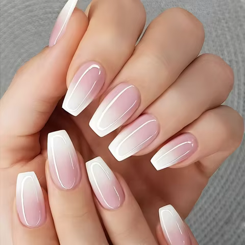 24pcs Gradient Fake Nails French Ballerina Nail Waterproof Faux Medium Coffin false nails Fingernails Press on Nails Tips 12 best sales coffin press on nails - №6
