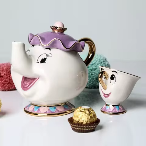 Disney Beauty And The Beast Teapot Cute Cartoon Coffee Pots Mug Mrs Potts Chip Cup Tea Pots Tea Cup Set Home Decor Ornament Gift 10 best sales beauty and the beast figurines - №1