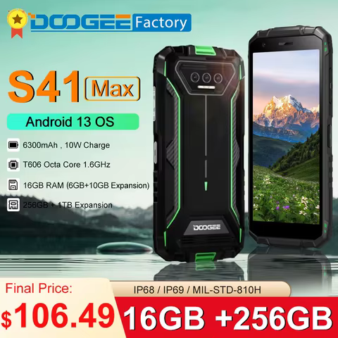 DOOGEE S41 Max 16GB 256GB Rugged Smartphone 6300mAh 13MP AI Triple Camera Cellphone NFC 4G Android 13 Mobile Phone 12 best sales smartphone doogee - №6