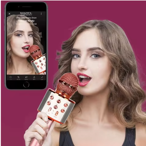 Wireless Bluetooth Karaoke Microphone , Karaoke Mic Speaker With Adjustable Remix FM Radio for Kids Girls Boys Teens Birthday 10 best sales mic speaker - №5