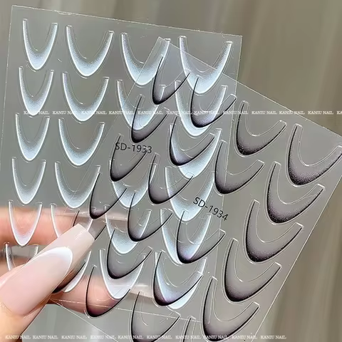 1Pcs 5D Black/White French Lines Nail Stickers Gradient Stripe/Line/Wave Self-Adhesive Nail Art Decals DIY Manicure Decorations 8 best sales 5d gel - №6