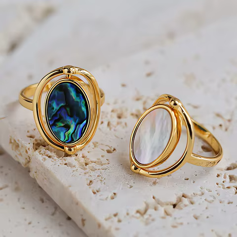 Natural Colorful Abalone Shells Ring For Women Goth Polished Overturn Finger Rings Gold Plated Vintage Jewelry Wedding Gifts 12 best sales abalone shell ring - №3