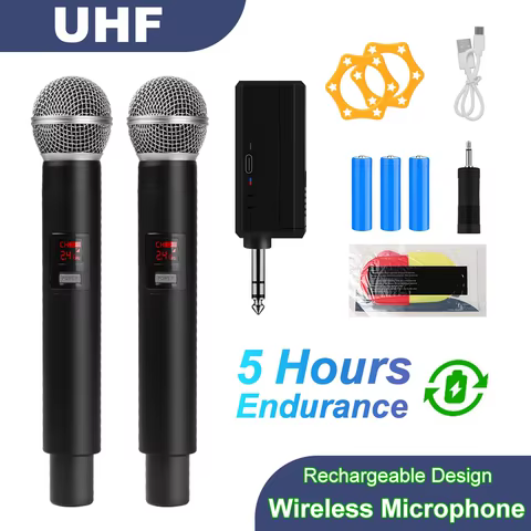 Wireless Microphone UHF Fixed Frequency 2 Channels Handheld Mic Micphone For Party Karaoke Professional Church Show Meeting 6 best sales karaoke processor - №5