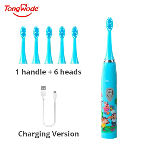 Children Sonic Electric Toothbrush Colorful Cartoon For Kids USB Rechargeable Soft Automatic Waterproof With Replacement Head 6 best sales replacement teeth - №4