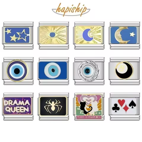 Hapiship 2024 Top Fashion Eye Moon Star Fish Spider Poker Queen Charm Italian Links Fit 9mm Bracelet Making DIY Jewelry DJ854 8 best sales fish charm - №1