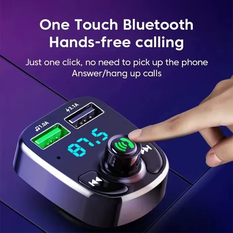 LED MP3 Car Bluetooth FM Hands-Free Bluetooth-compaitable 5.0 Transmitter 3.1A QC3.0 PD Type C Dual USB Car Charger 8 best sales fm mike - №5