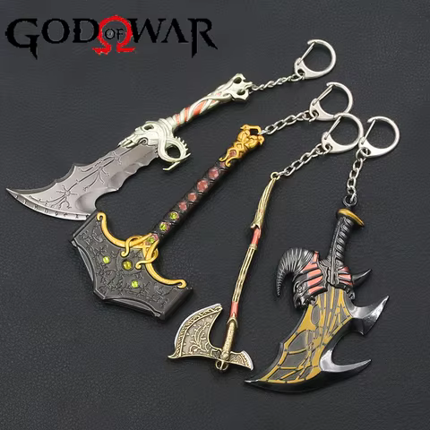 Game God of War 5 Ragnarok Key Chain Kratos Ares Thor's Hammer Blades of Exile Leviathan Axe Weapon Keychain for Men Jewelry 8 best sales playstation keychain - №8