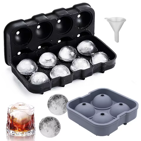 Large Sphere Ice Cube Molds 4/8 Grid Whiskey Ice Mold Leak-free Round Ice Cube Mold Easy Fill & Release Ice Ball Maker Tools 8 best sales godzilla mug - №8