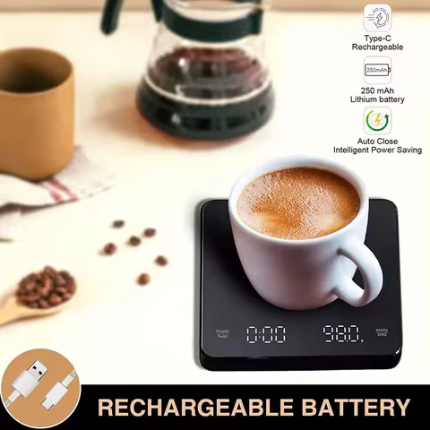 KC2 USB Digital Rechargeable Coffee Scale with Timer LED Screen Espresso 0.1g to 3kg High Accuracy Measuring Kitchen Scale 12 best sales house kitchen - №9