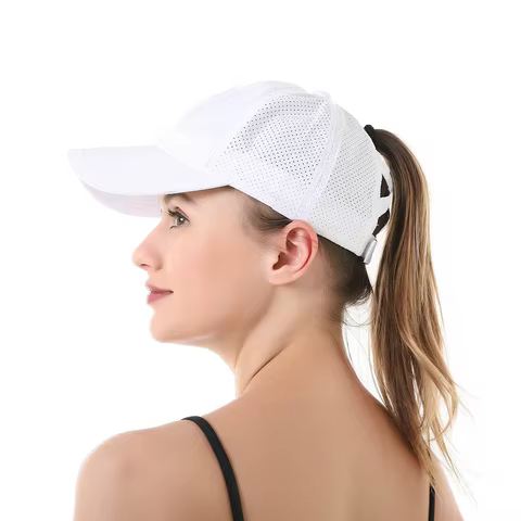 Summer Solid Color Baseball Cap Women's Athleisure Cross Ponytail Hat Mesh Quick-Drying Cap Visor Hat 10 best sales custom visor - №8