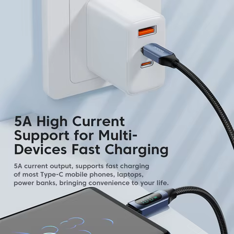 Toocki 100W USB C Cable for Samsung to 5A LED Digital Display High-Speed TypeC Wire for Xiaomi POCO Huawei USB Charger Data Cord 8 best sales samsung cable - №7