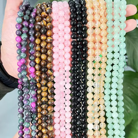 1 Strand 45pcs Natural Stone Rose Quartz Tiger Eye Black Obsidian Beads For Jewelry Making DIY Bracelet Necklace 10 best sales cherry blossom beads - №8