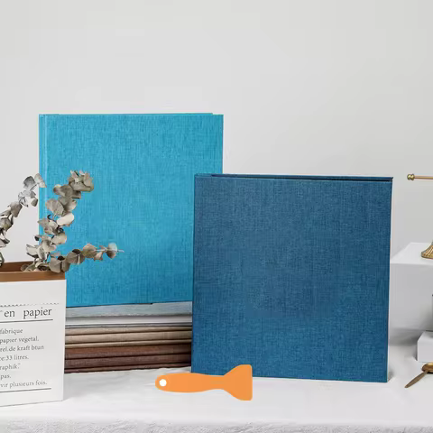 Solid Color Large Photo Album Linen Self-adhesive Laminating DIY Photo Album 20 Sheets Family Anniversary Wedding Photo Storage 12 best sales photo album 9x13 - №10