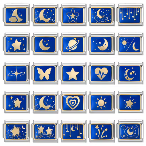 WG 1pc Italian Module Bracelet Blue Star Moon Universe Star Charm Pendant Fit DIY Module Rings Necklace Jewelry 8 best sales lunar module - №4