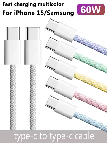 USB-C to Type C Color Cable For Apple iPhone 15 PD 60W Fast Charging For Huawei Xiaomi Samsung Type C Weaving Cable Accessories 8 best sales samsung cable - №2