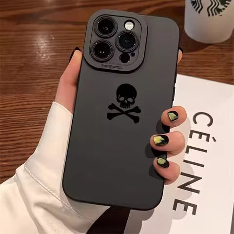Black Skull Phone Case for Xiaomi Redmi Note 14 13 12 12S 11 11S 10 10S Pro Plus Pro+ 4G 5G 12C 13C 14C 4G Matte Soft Cover 8 best sales horror phone case - №2