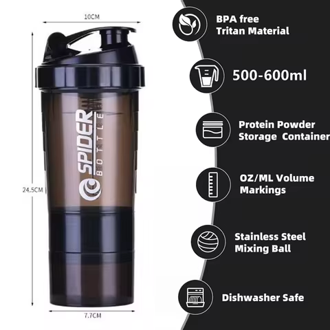 500ml Portable Protein Shaker Cup with Powder Storage Container Mixer Cup Gym Sport Water Bottle with Wire Whisk Ball Drinkware 8 best sales kmart kitchen storage - №7