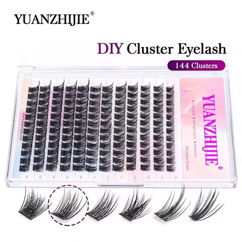 DIY 144 Cluster Lashes YUANZHIJIE free ship Segmented Beam Natural C/D Curl Individual Mink Eyelashes Makeup Supplies at home 10 best sales bunny makeup - №10