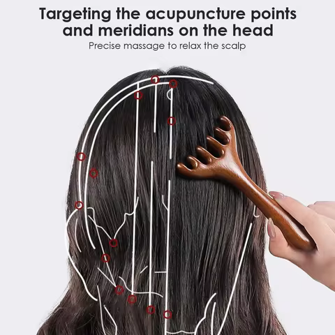 Natural Golden Sandalwood Five-Claw Scalp Massager Gua Sha Tool Back Scratcher Spa Handheld Meridian Massage Comb Hair Care 10 best sales gusha facial - №5