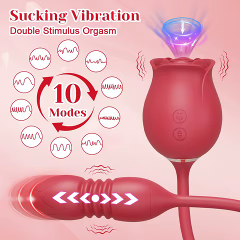 Rose Sucking Sex Toys Dildo Vibrator for Women 3in1 Thrusting G Spot Anal Vibrators Stimulator Female Vibrating Egg Adult Toys 8 best sales thrusting penis - №7