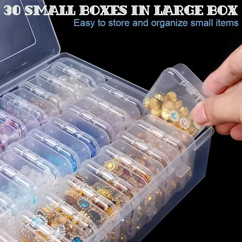 Bead Organizer Box 30Pcs Small Clear Plastic Bead Storage Containers with Hinged Lid for Storage of Small Items Crafts Jewelry 8 best sales jewelry book - №7
